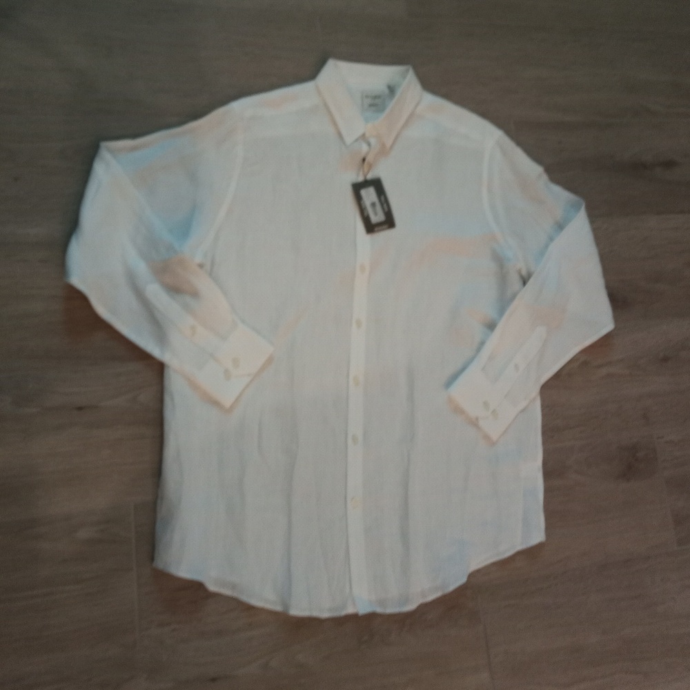 NWT Men's MURANO Pure White Linen Shirt XLT